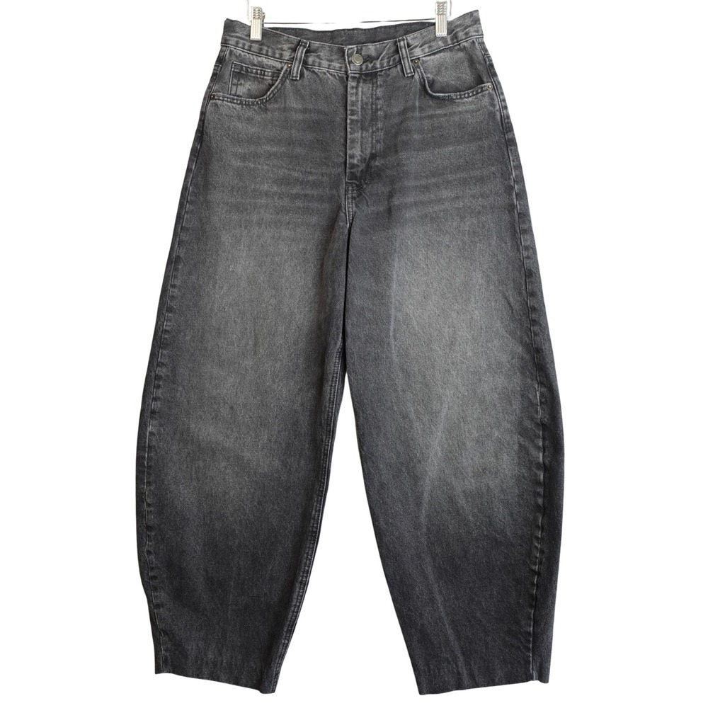 Zara Barrel Leg Jeans Womens 8 Washed Gray High Rise Balloon Tapered Denim Baggy